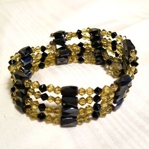 Yellow Silver Glass Bead Magnetic Bracelet